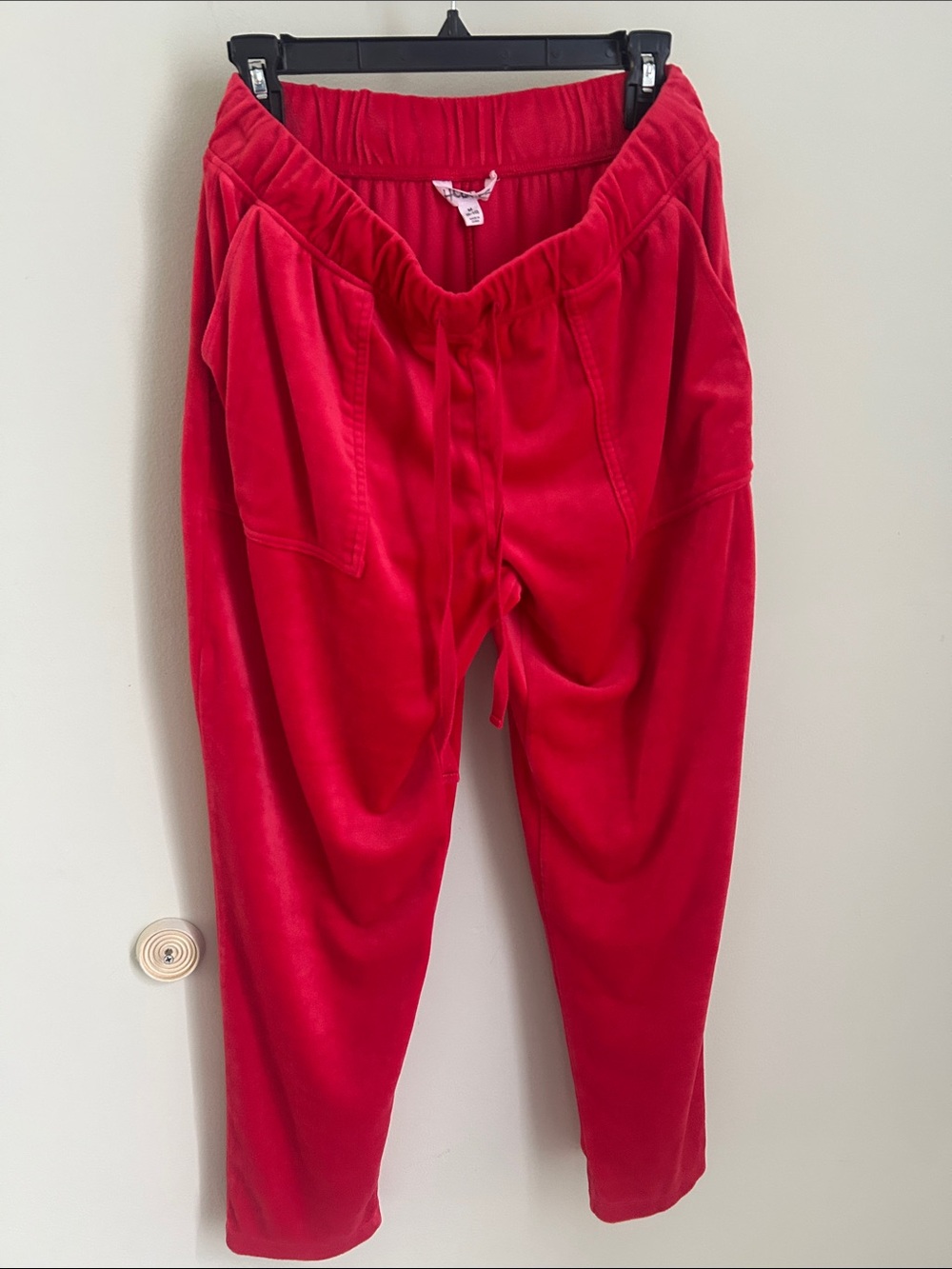 Time and Tru Red Velour Joggers with Front Pockets